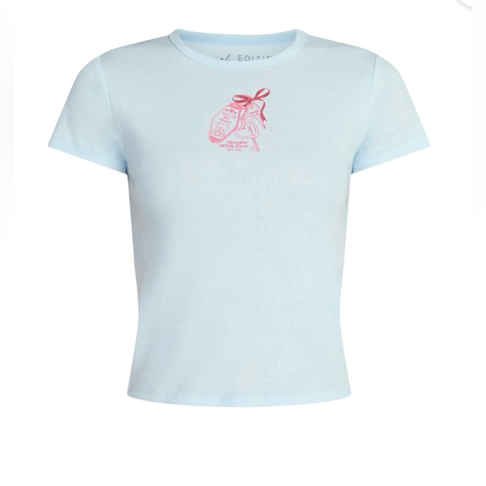 Social Edition Key To My Heart Graphic Baby Tee XXL 20 Blue Y2K